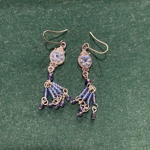 Blue Beaded Dangle Earrings